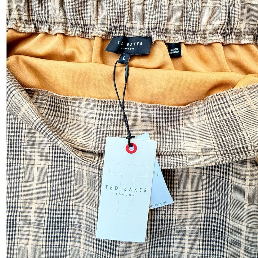 Ted Baker Plaid Faux Wrap A-Line Skirt Women Beige Check Size L NWT - Picture 5 of 6